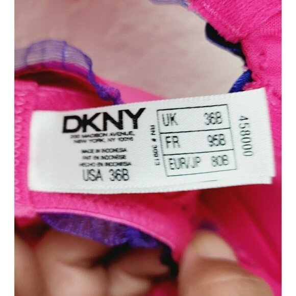 DKNY Push Up Bra Pink With Purple Ruffled Mesh Lace 36B NWT Padded Underwire - Picture 10 of 11
